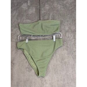 Kendall Kylie Textured Bandeau Bikini Sage Green High Waisted Top Sm Bottom Md